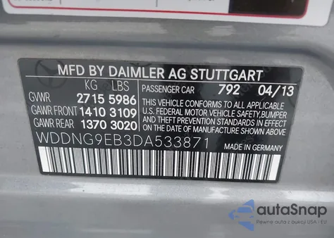 2013 Mercedes-Benz S 550 4Matic z USA, uszkodzony, nr VIN WDDNG9EB3DA533871